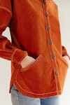 NOIB_Orange Cotton Twill Embroidery Stitchline Thread Collar Xena Overshirt _Online_at_Aza_Fashions