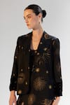 NOIB_Black Dull Satin Printed Starstruck Notched Collar Dua Blazer _Online_at_Aza_Fashions