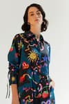 Shop_NOIB_Multi Color Cotton Satin Printed Garden Of Eden Collar Thais Dress _Online_at_Aza_Fashions