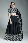 Buy_Prathyusha Garimella_Black Raw Silk Embroidered Zardozi Straight Boat Chevron Blouse Lehenga Set _at_Aza_Fashions