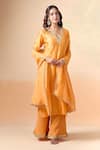 Buy_Kalakaari By Sagarika_Orange Chanderi Silk Hand Embroidery Floral V Neck Kurta Palazzo Set _at_Aza_Fashions