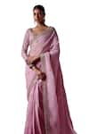 Shop_LASHKARAA_Pink Organza Embroidered Zari Leaf Scallop Hem Saree With Blouse _Online_at_Aza_Fashions