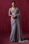 Buy_LASHKARAA_Grey Silk Embroidered Zari Leaf Scallop Hem Pre-draped Saree With Blouse _at_Aza_Fashions