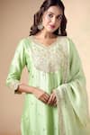 Kalakaari By Sagarika_Green Chanderi Silk Hand Embroidery Floral Paan Neck Yoke Kurta Set _at_Aza_Fashions