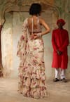 Shop_Arpita Mehta_Beige Georgette Print Coconut Pine Floral Pre-draped Saree With Blouse _at_Aza_Fashions