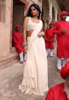 Buy_Arpita Mehta_Ivory Georgette Embroidery Tassel Fringes Coconut Pre-draped Saree With Blouse _at_Aza_Fashions