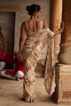 Shop_Arpita Mehta_Beige Georgette Print Coconut V Neck Pine Saree With Blouse _at_Aza_Fashions