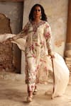 Buy_Arpita Mehta_Beige Georgette Print Coconut Pine Notched Neck Kurta And Pant Set _at_Aza_Fashions