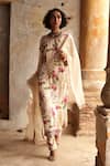 Buy_Arpita Mehta_Beige Georgette Print Coconut Pine Round Neck Long Kurta And Pant Set _at_Aza_Fashions