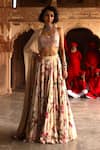 Buy_Arpita Mehta_Beige Georgette Print Coconut Pine Scoop Neck Lehenga Set _at_Aza_Fashions