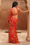 Shop_Arpita Mehta_Red Georgette Print Floral Scoop Sindori Flower Pre-draped Saree With Blouse _at_Aza_Fashions