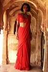 Buy_Arpita Mehta_Red Georgette Embroidery Floral Round Neck Pre-draped Saree With Tonal Blouse _at_Aza_Fashions