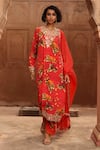 Buy_Arpita Mehta_Red Georgette Print Sindori Floral Pine Notched Neck Kurta Pant Set _at_Aza_Fashions