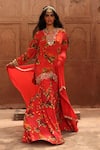 Buy_Arpita Mehta_Red Georgette Print Sindori Floral Pine Notched Neck Kurta Gharara Set _at_Aza_Fashions