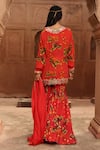 Shop_Arpita Mehta_Red Georgette Print Sindori Floral Pine Notched Neck Kurta Gharara Set _at_Aza_Fashions