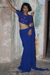 Buy_Arpita Mehta_Blue Georgette Embroidery Floral Round Neck Pre-draped Saree With Tonal Blouse _at_Aza_Fashions