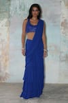 Buy_Arpita Mehta_Blue Georgette Embroidery Tassel Pre-draped Ruffle Saree With Tonal Blouse _at_Aza_Fashions