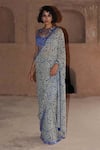 Buy_Arpita Mehta_Blue Georgette Embroidery Mirror Sweetheart Leaf Vine Print Saree With Blouse _at_Aza_Fashions