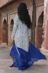 Shop_Arpita Mehta_Blue Georgette Print Leaf Vine Notched Neck Kurta And Pant Set _at_Aza_Fashions