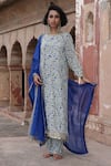 Buy_Arpita Mehta_Blue Georgette Print Leaf Vine Round Neck Straight Kurta And Pant Set _at_Aza_Fashions