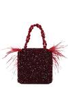 Buy_House of Kosha_Maroon Feather Natali And Crystal Embellished Bag _at_Aza_Fashions