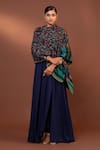 Buy_MODARTA_Blue Abstract Floral Woven Shawl _at_Aza_Fashions