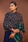 MODARTA_Blue Abstract Floral Woven Shawl _at_Aza_Fashions