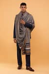 MODARTA_Grey Stripe Placement Pattern Shawl _Online_at_Aza_Fashions