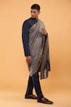 MODARTA_Grey Stripe Placement Pattern Shawl _at_Aza_Fashions