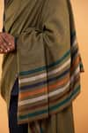 MODARTA_Green Placement Stripe Pattern Border Shawl _Online_at_Aza_Fashions