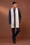 MODARTA_White Stripe Pattern Woven Shawl _Online_at_Aza_Fashions