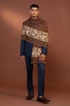 Buy_MODARTA_Brown Floral Paisley Pattern Border Shawl _at_Aza_Fashions