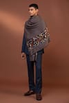 Buy_MODARTA_Grey Floral Hand Embroidered Border Shawl _at_Aza_Fashions