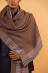 Buy_MODARTA_Brown Stripe Woolen Border Shawl _Online_at_Aza_Fashions