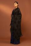 MODARTA_Black Feather Prism And Embellished Shawl _at_Aza_Fashions