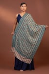 MODARTA_Blue Floral Checkered Fine Wool Shawl _Online_at_Aza_Fashions