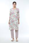 Samyukta Singhania_Cream Cotton Embroidered Beads V-neck Floral Geometric Print Kurta Pant Set _Online_at_Aza_Fashions