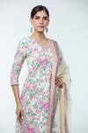 Shop_Samyukta Singhania_Cream Cotton Embroidered Beads V-neck Floral Geometric Print Kurta Pant Set _Online_at_Aza_Fashions