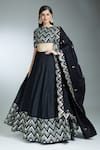 Shop_Prathyusha Garimella_Black Raw Silk Embroidered Zardozi Straight Boat Chevron Blouse Lehenga Set _Online_at_Aza_Fashions