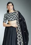 Prathyusha Garimella_Black Raw Silk Embroidered Zardozi Straight Boat Chevron Blouse Lehenga Set _at_Aza_Fashions