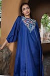 Shop_Ayaka_Blue Viscose Tabby Embroidery Resham Round Neck Julian Yoke Dress _Online_at_Aza_Fashions