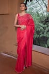 Buy_Ayaka_Red Viscose Tabby Embroidery Bandhani Floral Saree _at_Aza_Fashions