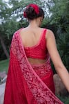 Shop_Ayaka_Red Viscose Tabby Embroidery Bandhani Floral Saree _at_Aza_Fashions