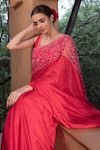 Ayaka_Red Viscose Tabby Embroidery Bandhani Floral Saree _at_Aza_Fashions