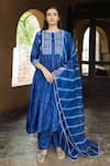 Buy_Ayaka_Blue Silk Organza Embroidery Thread Scallop Border Dupatta _at_Aza_Fashions