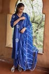 Ayaka_Blue Silk Organza Embroidery Thread Scallop Border Dupatta _Online_at_Aza_Fashions