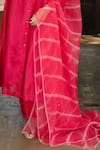 Ayaka_Red Silk Organza Embroidery Thread Leheriya Pattern Dupatta _Online_at_Aza_Fashions