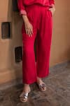 Buy_Ayaka_Red Viscose Tabby Plain Cole Solid Trouser _Online_at_Aza_Fashions