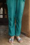 Shop_Ayaka_Green Viscose Tabby Embroidery Sequin Carly Scallop Bordered Trouser _at_Aza_Fashions