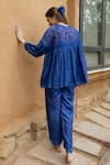 Shop_Ayaka_Blue Viscose Tabby Embroidery Sequin Carly Scallop Border Trouser _at_Aza_Fashions